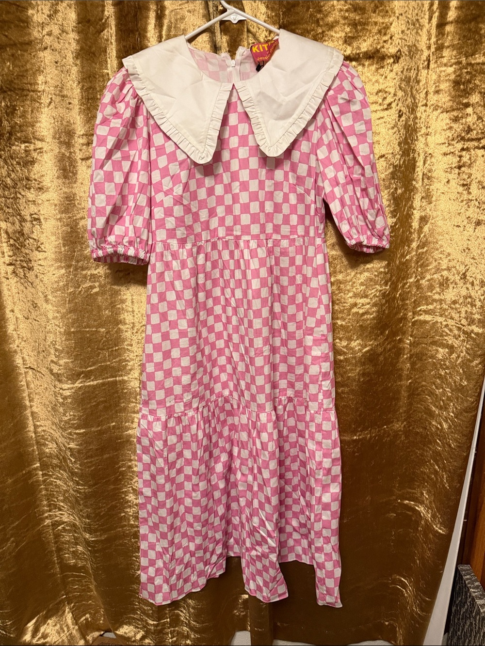 Pink Checkerboard Dress with White Peter Pan Collar
